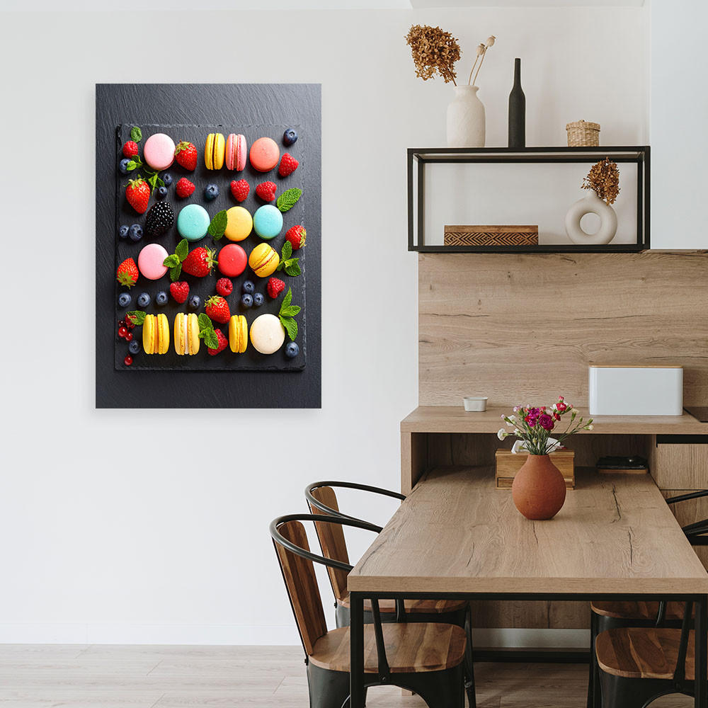 LEINWANDBILD Makronen Kekse und Früchte 60x90cm - Multicolor, Textil (60/90cm) - Feeby