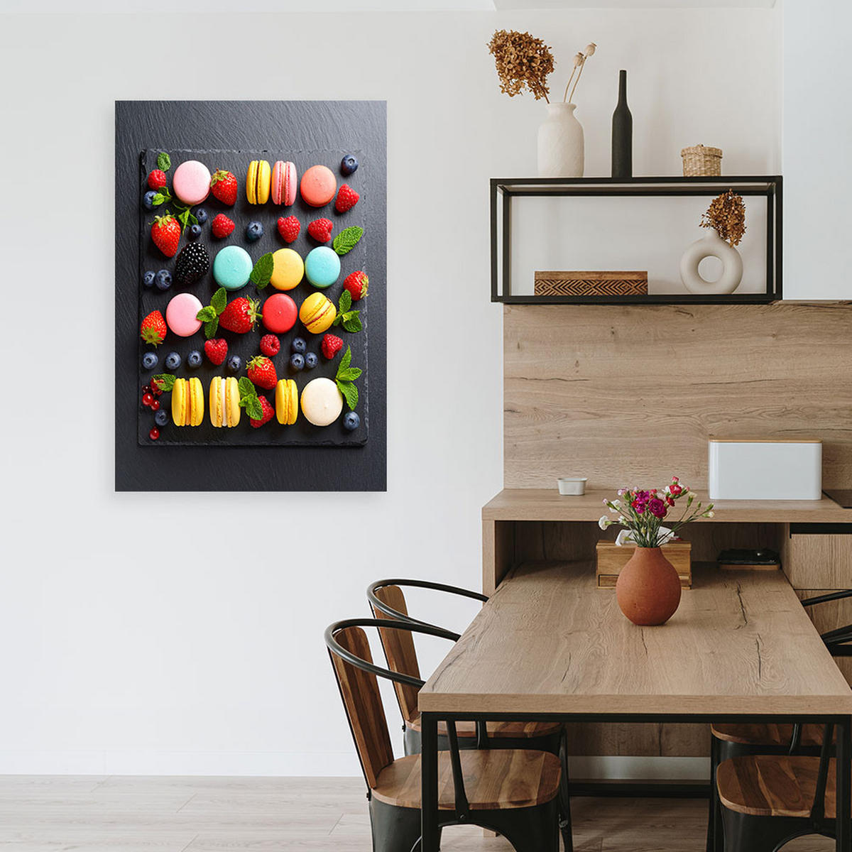 LEINWANDBILD Makronen Kekse und Früchte 80x120cm - Multicolor, Textil (80/120cm) - Feeby