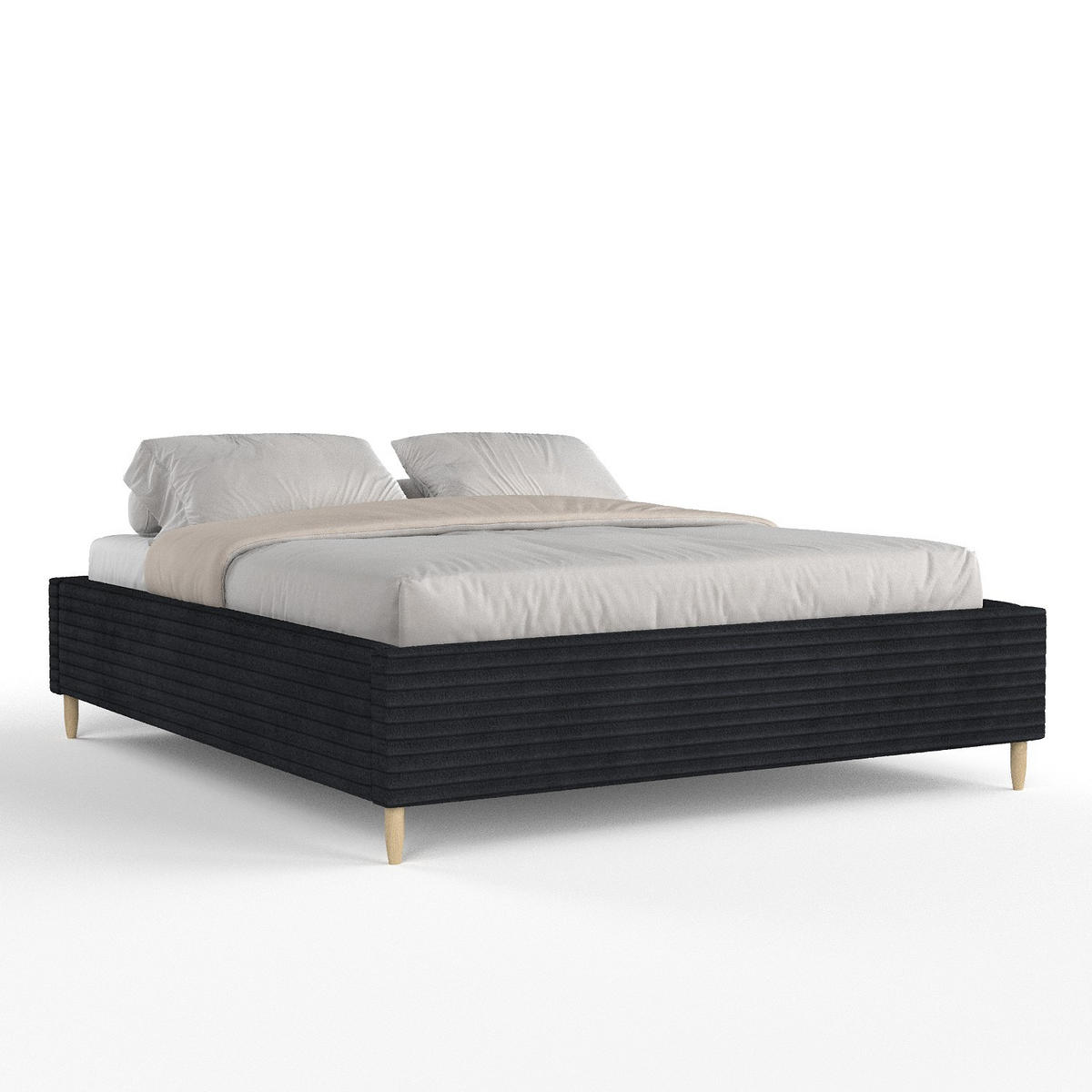 POLSTERBETT Larch Schwarz 120/200 cm im Samtstoff - Schwarz/Naturfarben, Holz/Holzwerkstoff (120/200cm) - Maison de Reve