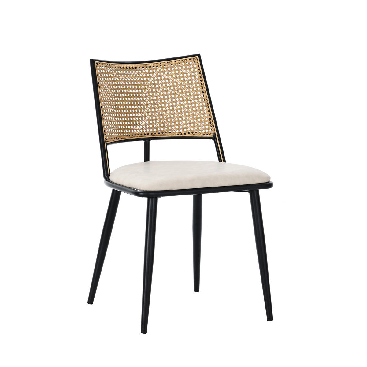 VIERFUSSSTUHL 2er-Set Esszimmerstühle, RATTAN RÜCKENLEHNE, PU-Sitz, Metallgestell, Schwarz, für Esszimmer und Wohnzimmer - Schwarz, Textil (48/47/80cm) - Rolipo