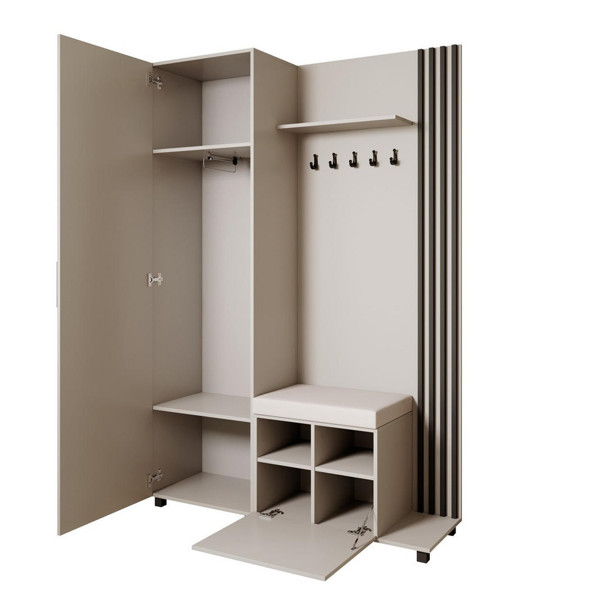 GARDEROBENSCHRANK Livia mit Aufhängern und Spiegel, Kaschmir, Schwarz, rechts - Kaschmir/Schwarz, Holzwerkstoff (137/207/42cm) - Beautysofa