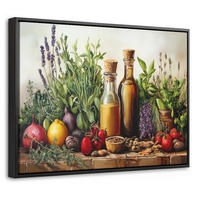 LEINWAND Bilder mit Rahmen - Stilleben - Kräuter - Gewürze - Früchte - Farbenfroh - 40x30 - Grün, Textil (40/30cm) - MuchoWow