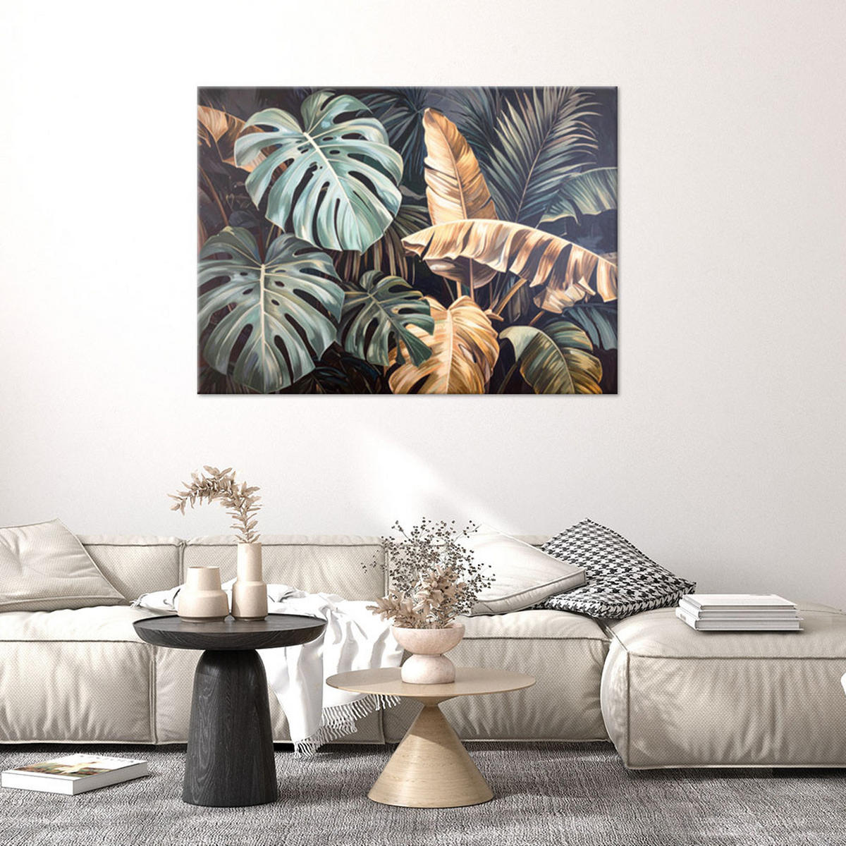 BILDER, Monstera-Blätter Dschungel Natur Pflanzen - Grün, Textil (90/60cm) - Feeby
