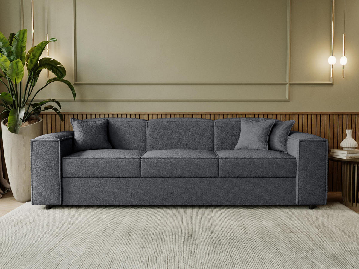 SCHLAFSOFA Santos Boucle - Dunkelgrau/Schwarz, Holzwerkstoff/Kunststoff (252/79/88cm) - MIRJAN24