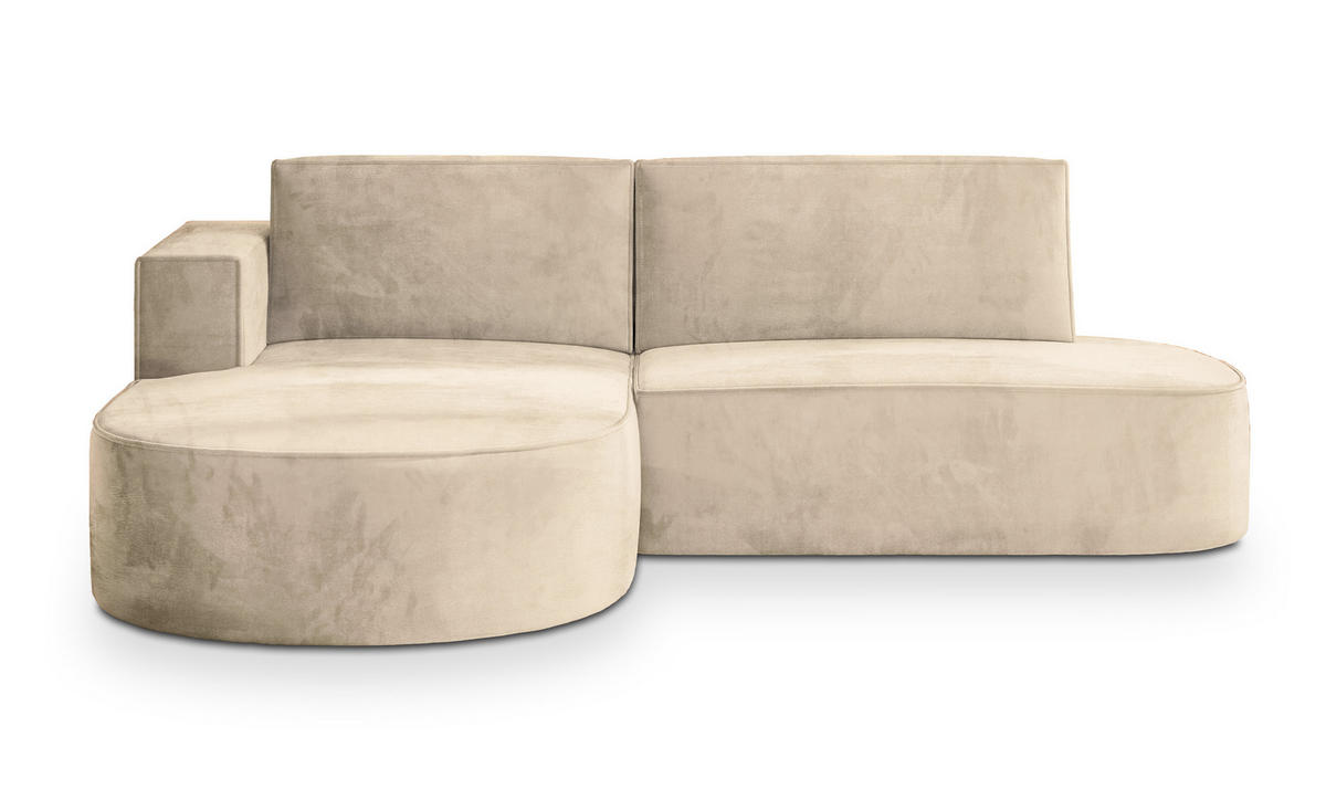 ECKSOFA CORTIO M L-S Creme Velours-Stoff mit Schlaffunktion - Creme, Holz (265/174cm) - MASSENO
