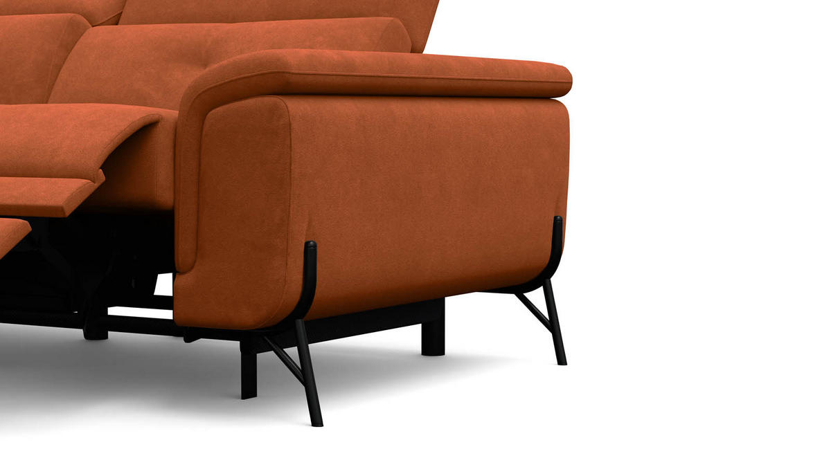SOFA RELAX AVENA 3-Sitzer, dunkeloranger Veloursstoff - Dunkelorange/Schwarz, Holz/Textil (204/80/108cm) - Wozimo