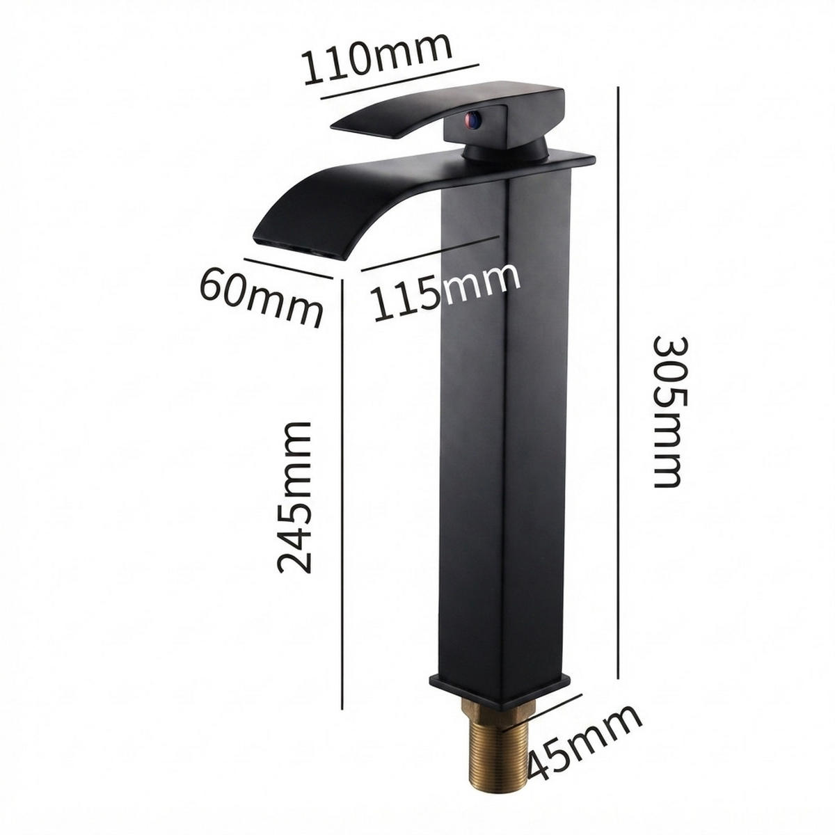 BADEZIMMERARMATUR mit 60 cm Schlauch, 30 x 16 cm, schwarz. - Schwarz, Metall (38/7/21cm) - Vallsero