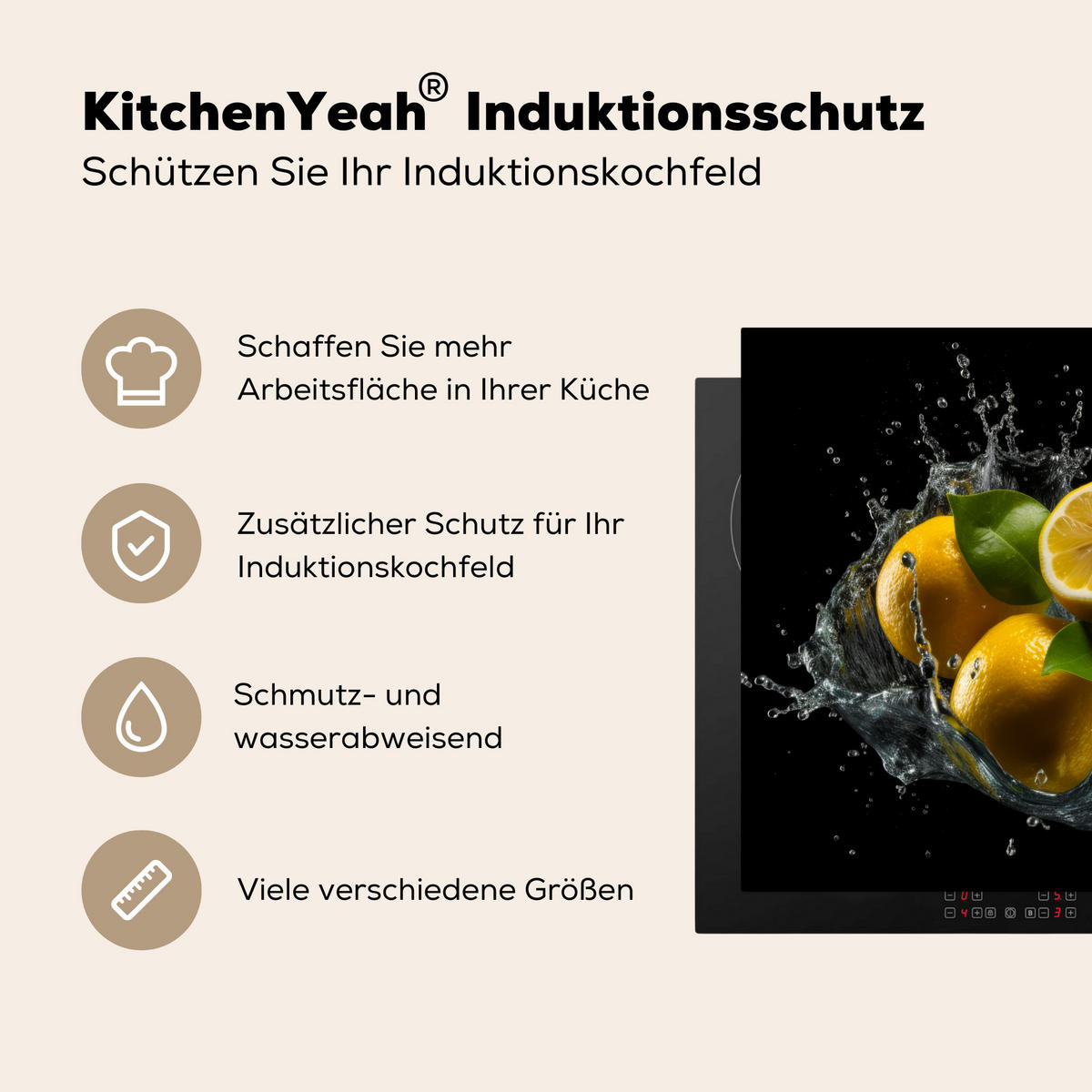 HERDABDECKPLATTE Zitrone - Obst - Gelb - Schwarz 77x59 cm - Gelb, Kunststoff (77/0.2/59cm) - MuchoWow