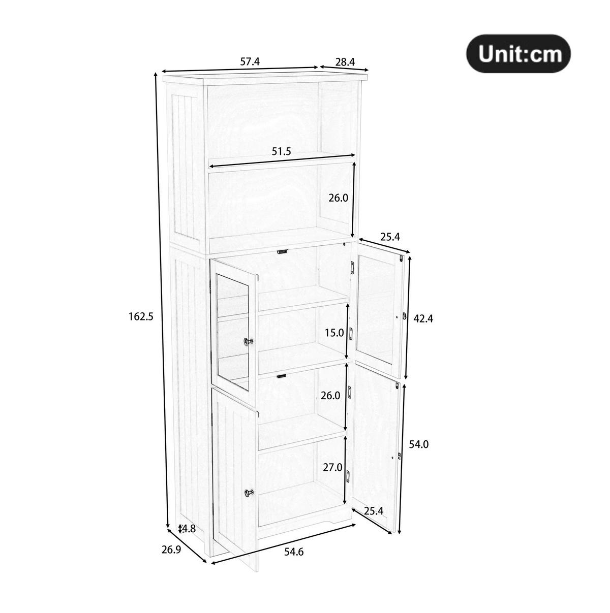 HIGHBOARD 57,5/28,5/160 cm in Weiß mit Glastüren und offenen Fächern - Weiß, Holzwerkstoff (57.4/160/28.5cm) - BEAOK