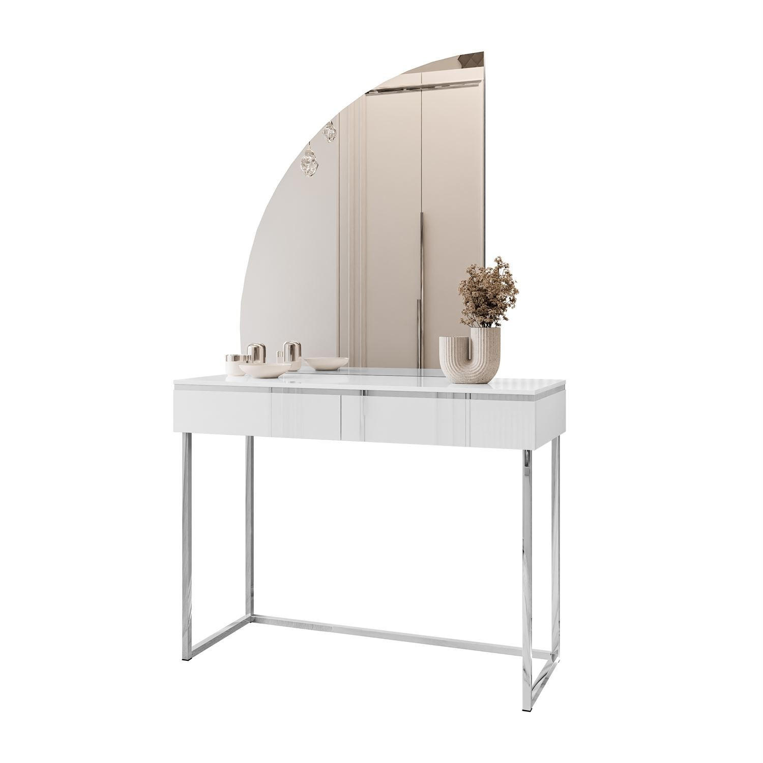 Lookway Schminktisch Weiß Hochglanz 102x78.5x43.6 cm