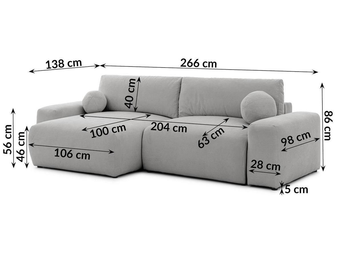 ECKSOFA Puffy mit Schlaffunktion und Bettkasten - besonders weich und puffig aus Grau Webstoff - Ottomane links - Schwarz/Grau, Holz/Kunststoff (138/266cm) - S-Style Möbel