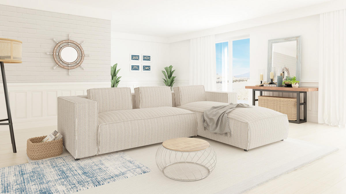 ECKSOFA Nova Beige Cord, Ottomane rechts - Beige/Schwarz, Holz/Kunststoff (262/176cm) - S-Style Möbel