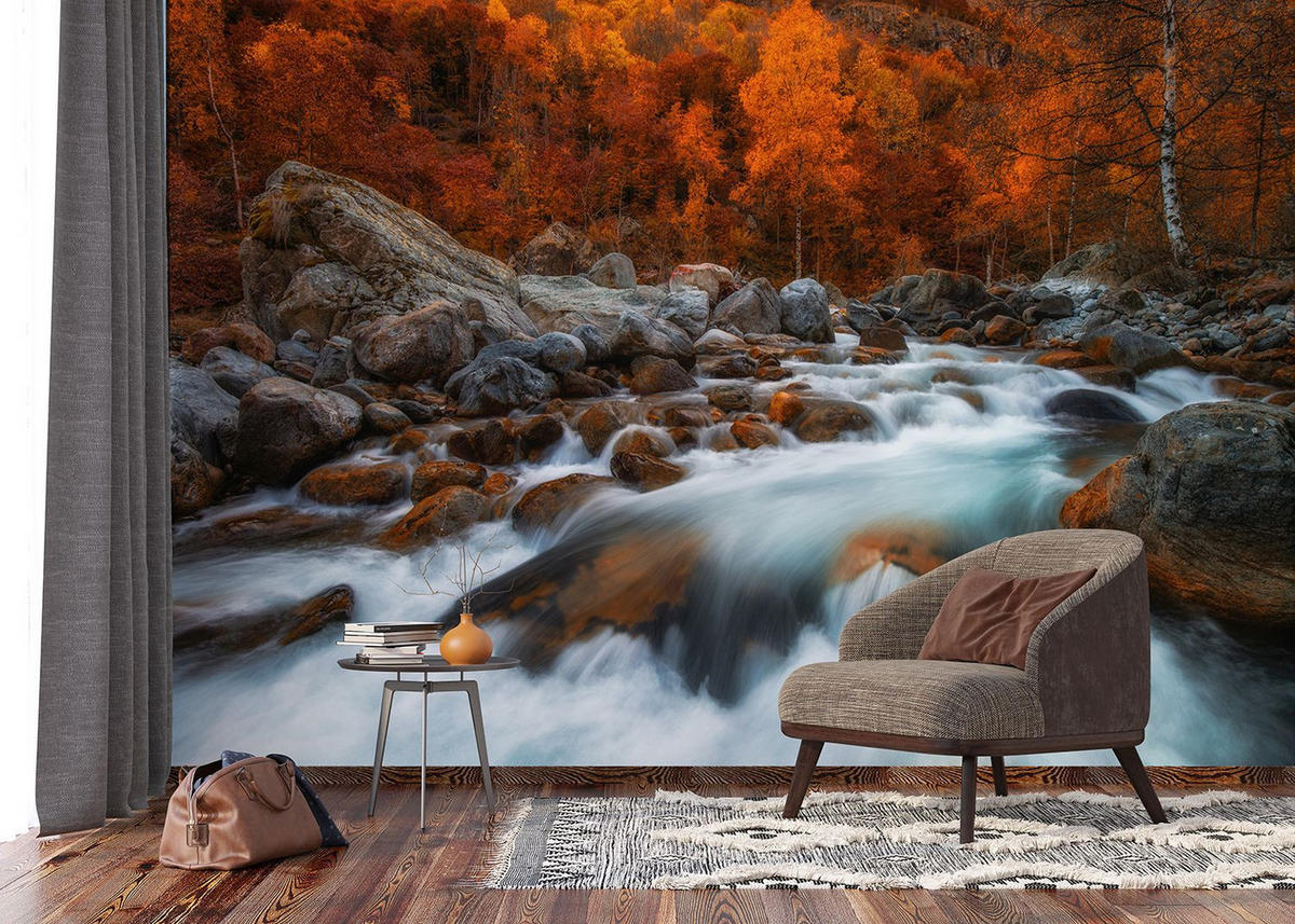 FOTOTAPETE Wasserfall 375 x 270 cm - Orange, Papier (375/270cm) - Sanders & Sanders