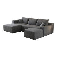 WOHNLANDSCHAFT Cord Dunkelgrau ohne Montage - Grau, Textil (241/58/151cm) - WISHDOR