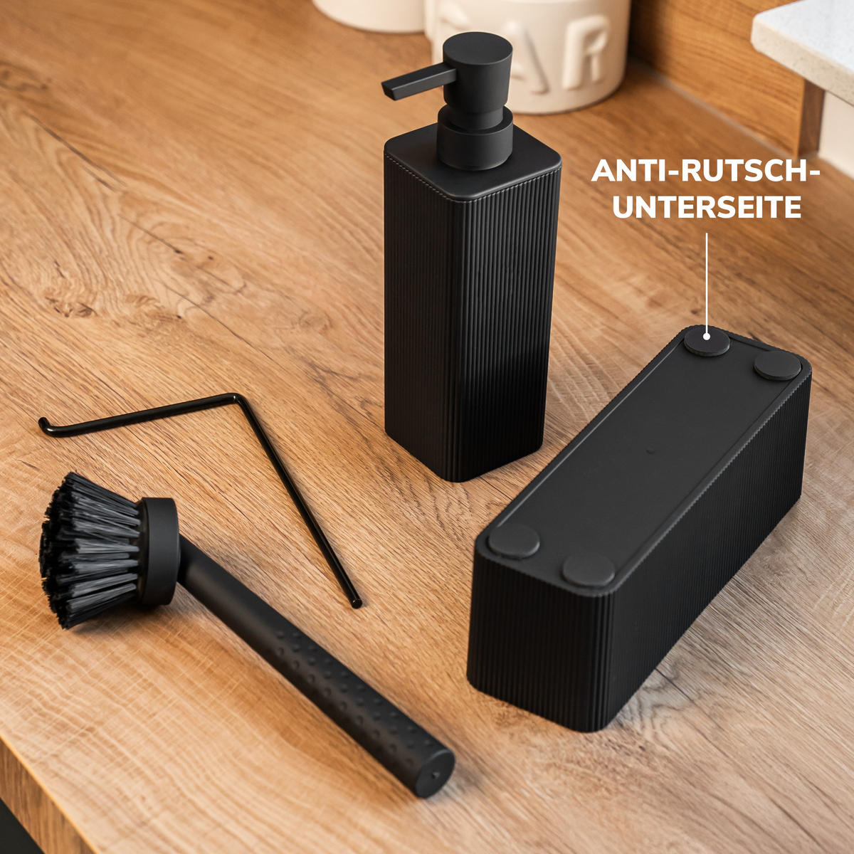 SPÜLBECKEN-SET, schwarz, Kunststoff - Schwarz, Kunststoff (20.5/21/7cm) - eluno