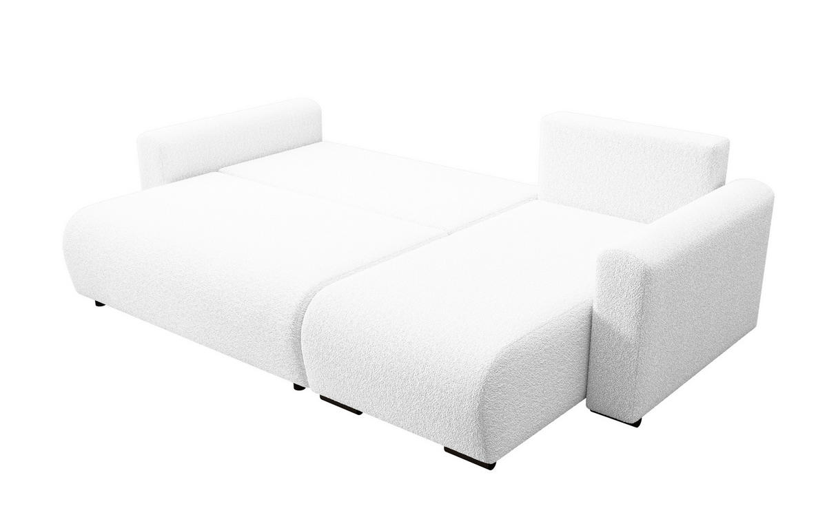 ECKSOFA DORA L, Eckcouch in L-Form mit Schlaffunktion und Bettkasten, Farbe: Weiß, Bouclé-Stoff, Ottomane Rechts - Weiß, Textil (240/143cm) - Storez24