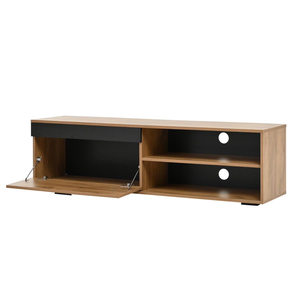 SET TV elemenata 140/35/39 cm hrast i crna od iverala s visećim ormarićem i zidnom policom - prirodne boje, drvni materijal (140/39/35cm) - OKWISH