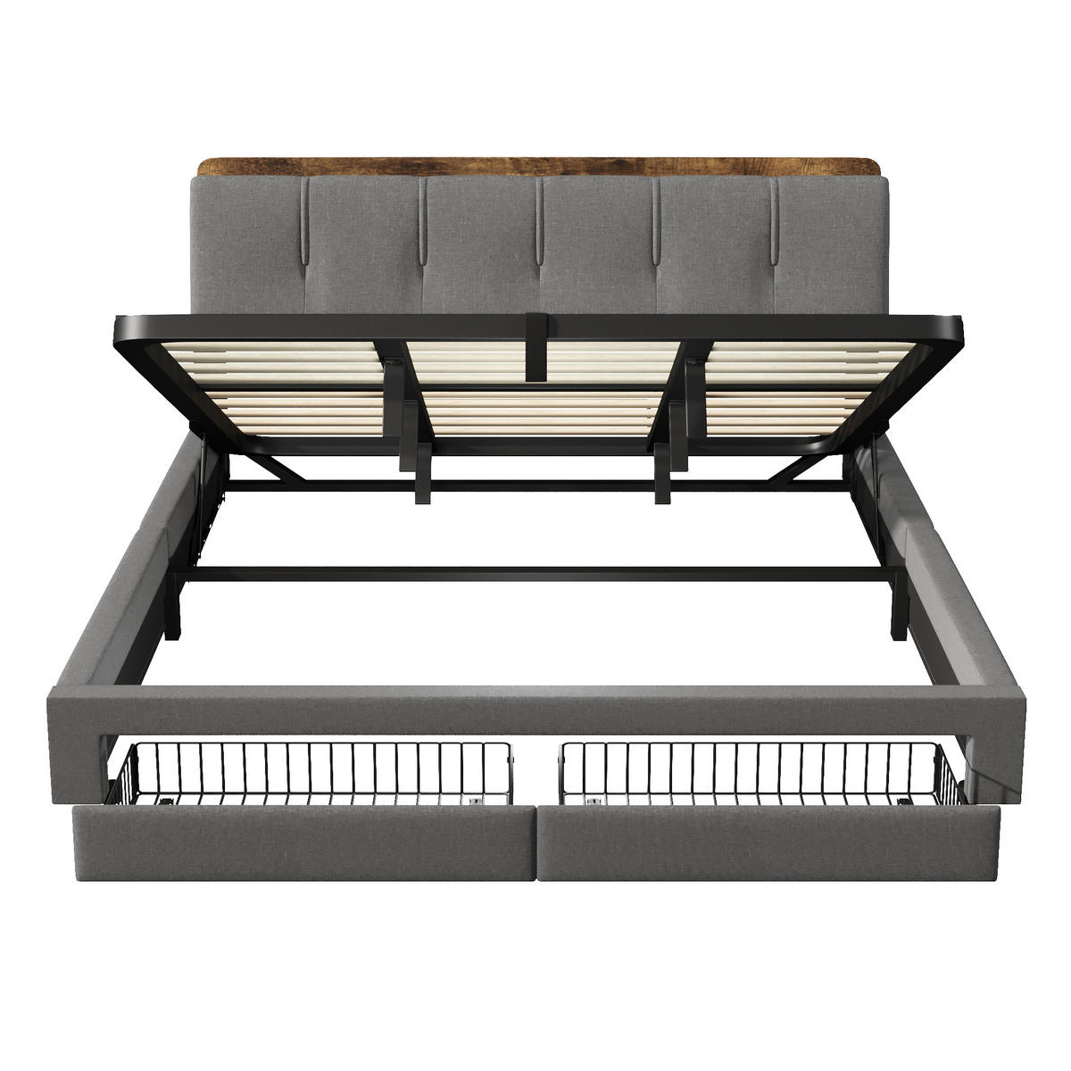 POLSTERBETT 180/200 cm Grau mit USB-Typ-C-Ladeanschluss, LED-Beleuchtung und 2 Schubladen - Grau, Textil (180/200cm) - Oxeza