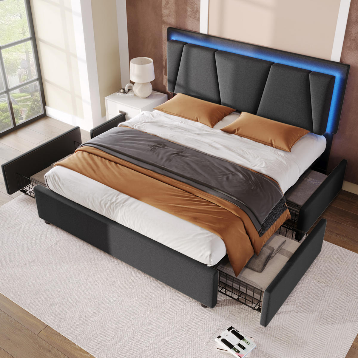 POLSTERBETT 140/200 cm Grau aus Holz mit LED-Beleuchtung - Grau, Holz (140/200cm) - OKMYHOME