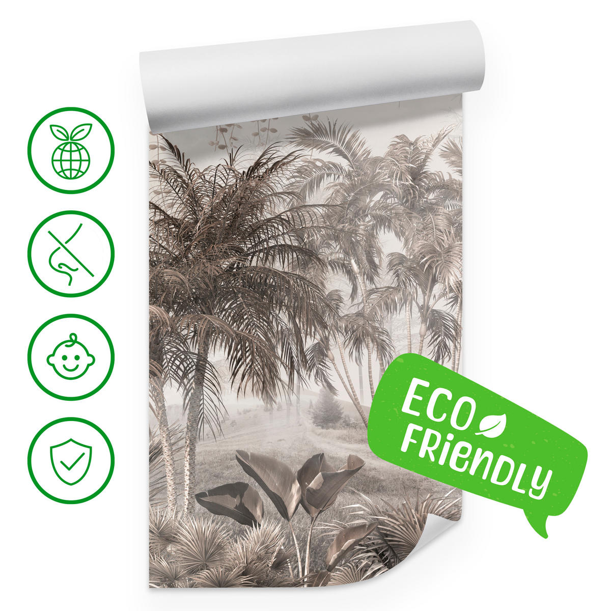 FOTOTAPETE für Büro Vintage Tropisch Dschungel Palmen Blätter 250x175 - Beige/Braun, Papier (250/175cm) - Muralo