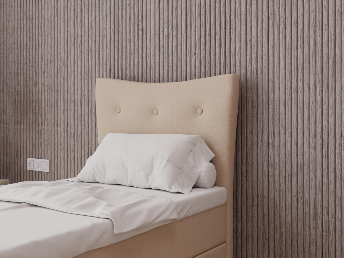 BOXBETT Nevada 90x200 cm Polsterbett mit hochwertiger Bonell-Matratze und Topper - beige - Beige, Holz (90/200cm) - Panda Möbel
