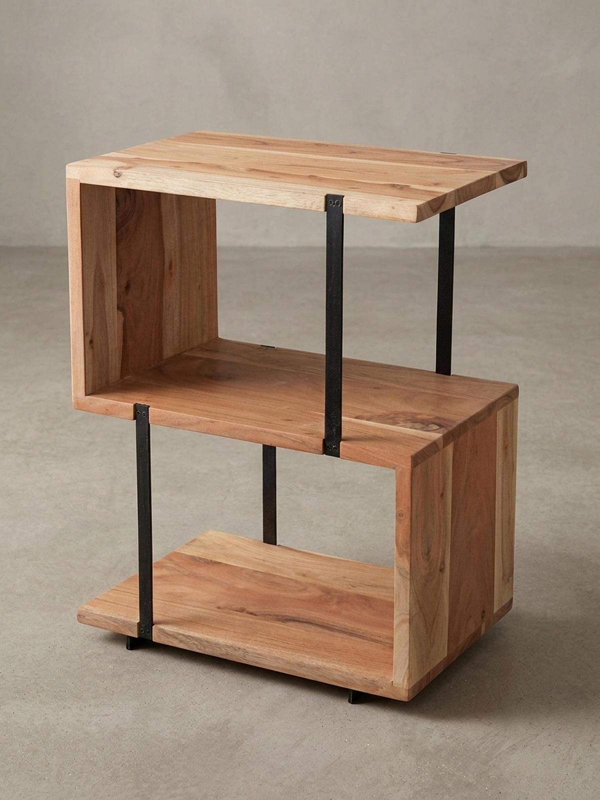 BEISTELLTISCH – Massivholz Edelstahl S-Form modern - Beige/Schwarz, Holz (30/45/60cm) - KADIMA DESIGN