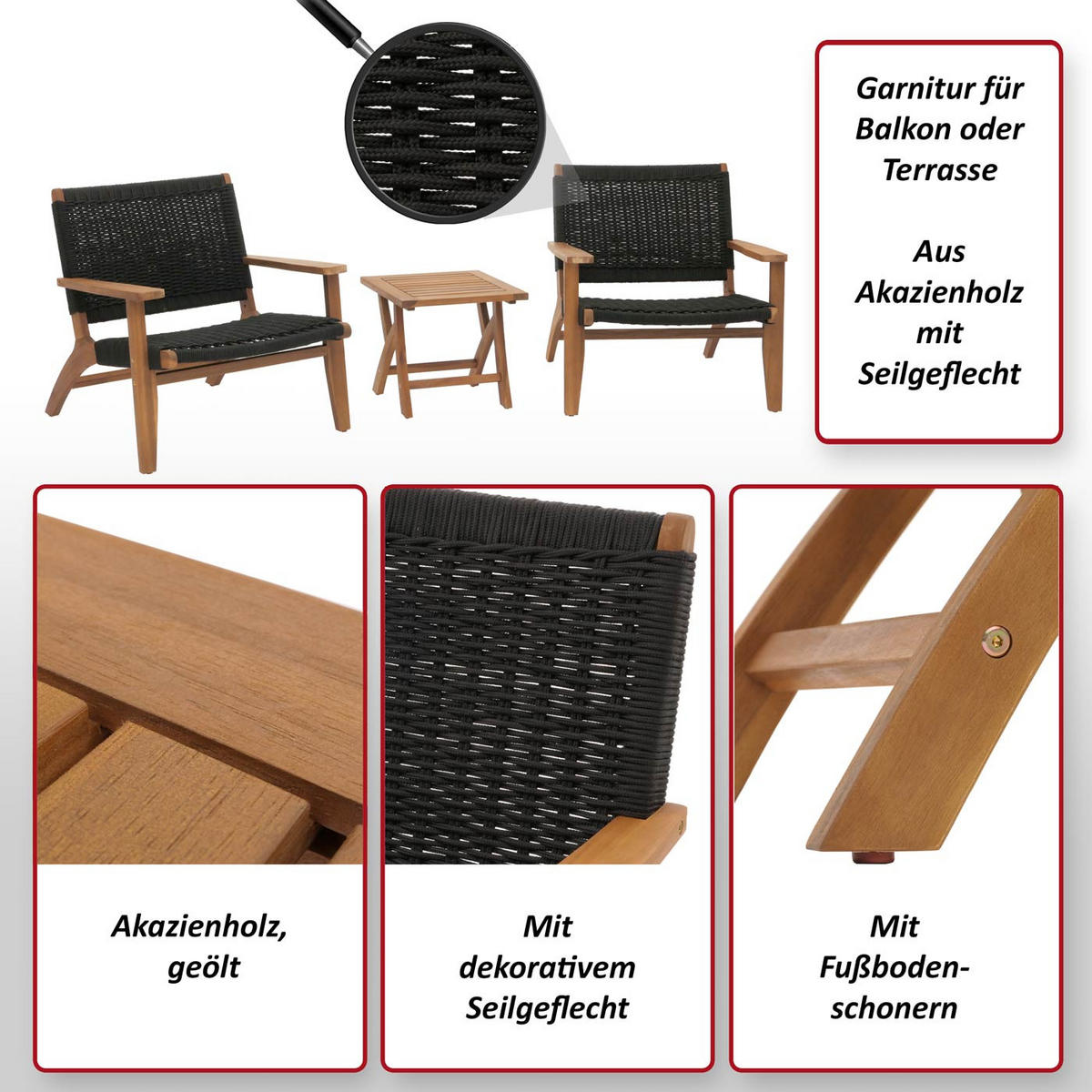 LOUNGE-GARTEN-GARNITUR Braun, Schwarz - Schwarz/Braun, Holz - MCW