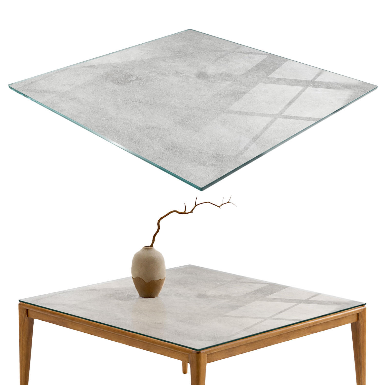 TISCHPLATTE 60x60 cm Betonstruktur mit Kratzern - Hellgrau, Glas (0.4/60/60cm) - TULUP