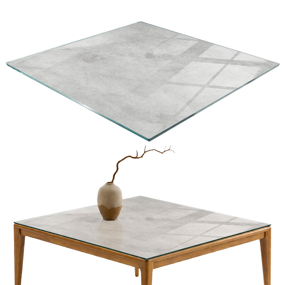 TISCHPLATTE 60x60 cm Betonstruktur mit Kratzern - Hellgrau, Glas (0.4/60/60cm) - TULUP