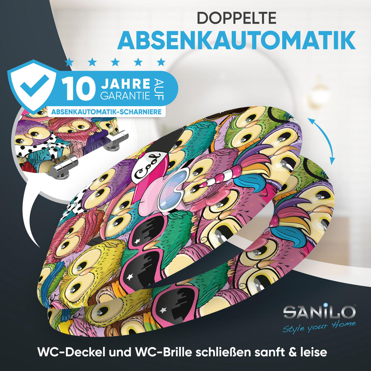 WC Sitz mit Absenkautomatik Owl - Multicolor, Holzwerkstoff (38/6/47cm) - Sanilo