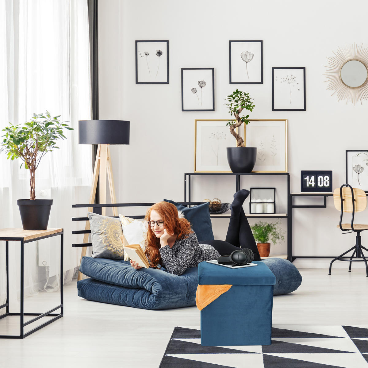 SITZHOCKER - Blau, Holzwerkstoff/Textil (38/38/38cm) - Relaxdays