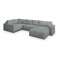 WOHNLANDSCHAFT VELAMI L-S Hellgrau Kordstoff mit Schlaffunktion - Hellgrau, Holz (365/83/194cm) - MASSENO