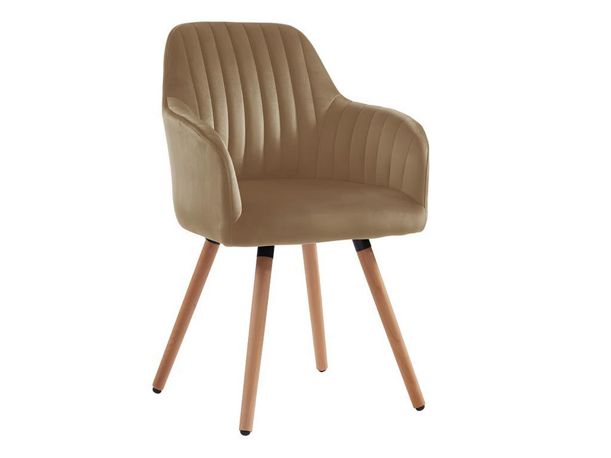STUHL mit Armlehnen 2er-Set - Samt & Metall in Holzoptik - Beige - ELEANA - Beige, Textil (58/85/56cm) - Vente-Unique