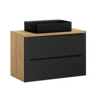 WASCHTISCHKOMBI 90cm 3 Teile - Ocean Black O BM453 in Schwarz/ Geölter Eiche - Eichefarben/Schwarz, Holz/Keramik (90/57/46cm)