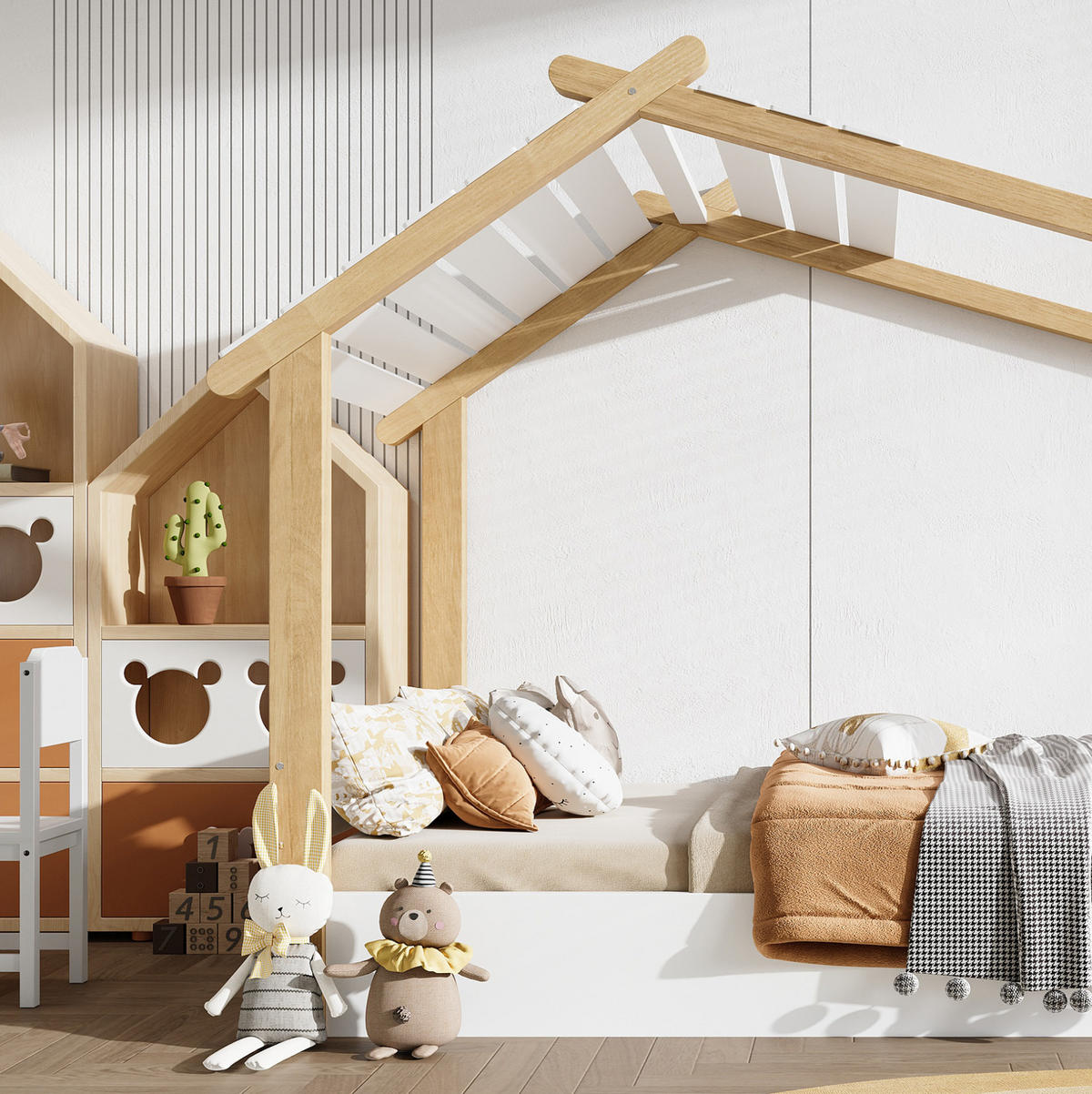 DOMČEKOVÁ posteľ 90/190 cm biela/prírodná so stabilným lamelovým roštom z borovice a MDF - biela, drevo (90/200cm) - OKWISH