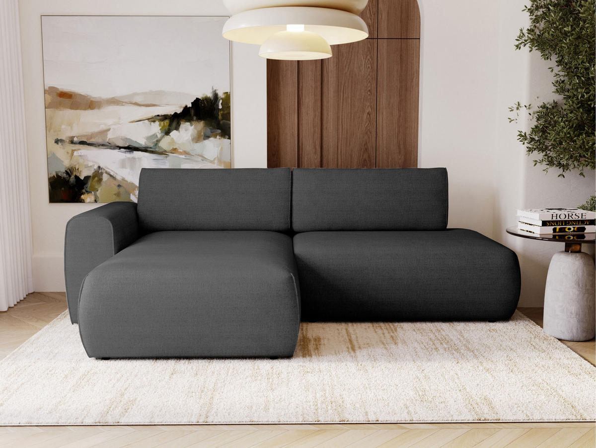 ECKSOFA Mila - Dunkelgrau/Schwarz, Holzwerkstoff/Kunststoff (256/164cm) - MIRJAN24
