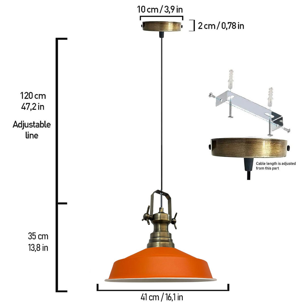 HÄNGELAMPE Industrial Asletl 41/35 cm - Orange, Metall (35/41/35cm) - Bamyum