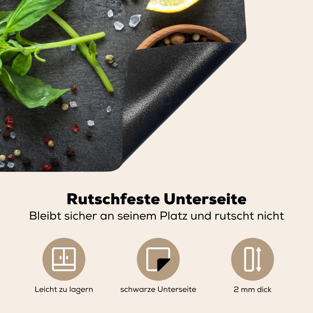 HERDABDECKPLATTE Limette - Kräuter - Gewürze - Grün - Grau - Beton Herdabdeckung Induktionsfeld 75x52 cm - Grün, Kunststoff (75/52/0.2cm) - MuchoWow