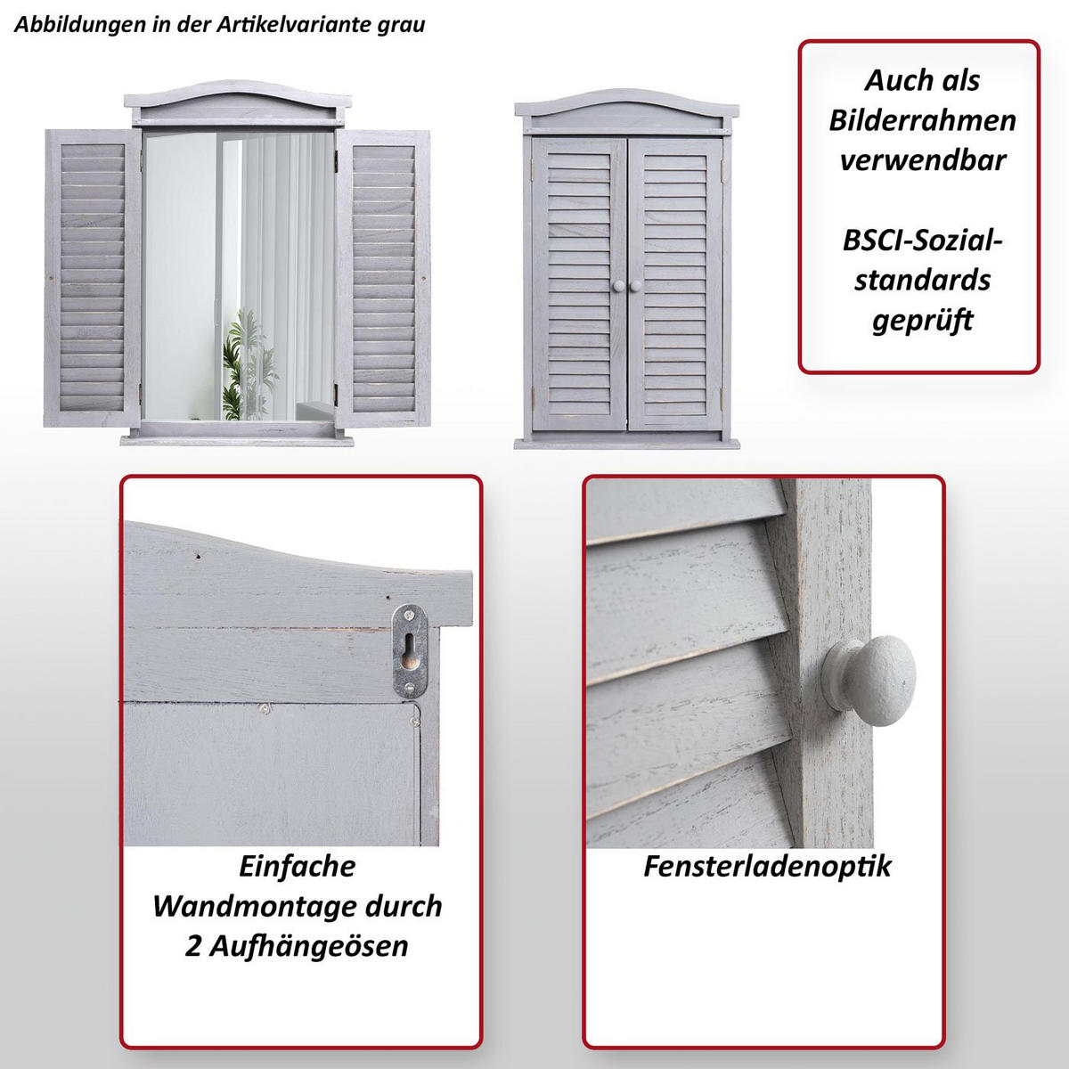 WANDSPIEGEL MIT FENSTERLÄDEN Dunkelbraun - Dunkelbraun, Holz (46/71/5cm) - MCW