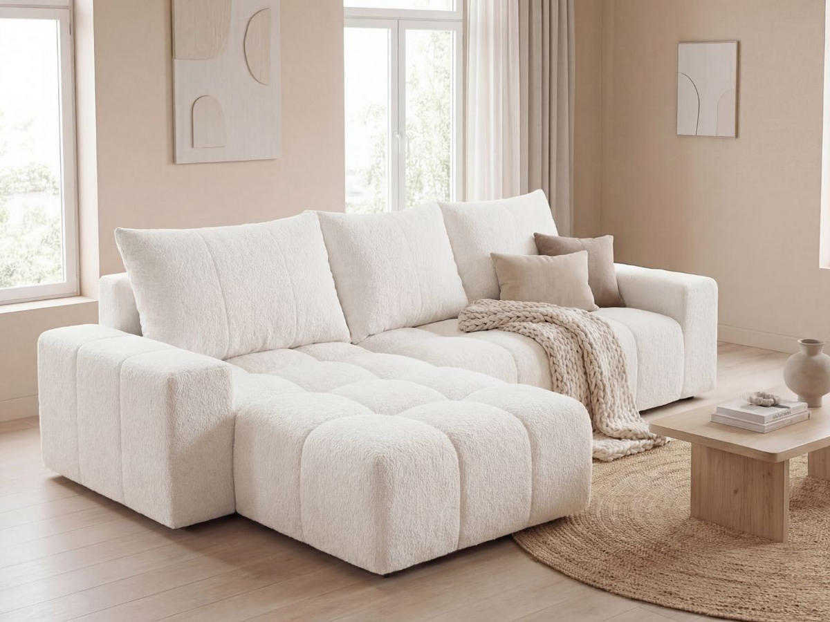 ECKSOFA Bresso Bouclé-Stoff Creme - Creme, Holz/Textil (255/168cm) - Graingold
