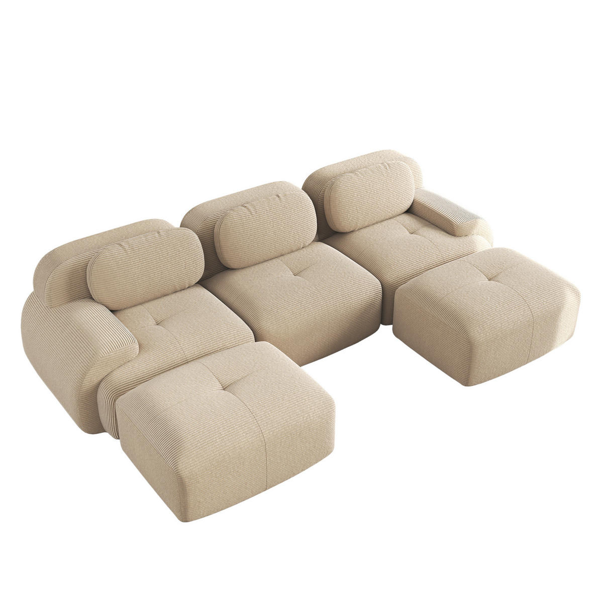 ECKSOFA 298/178/70 cm Beige aus Cordstoff mit 32D-Schaum, rahmenlos und montagefrei - Beige, Textil (178/298cm) - OKWISH