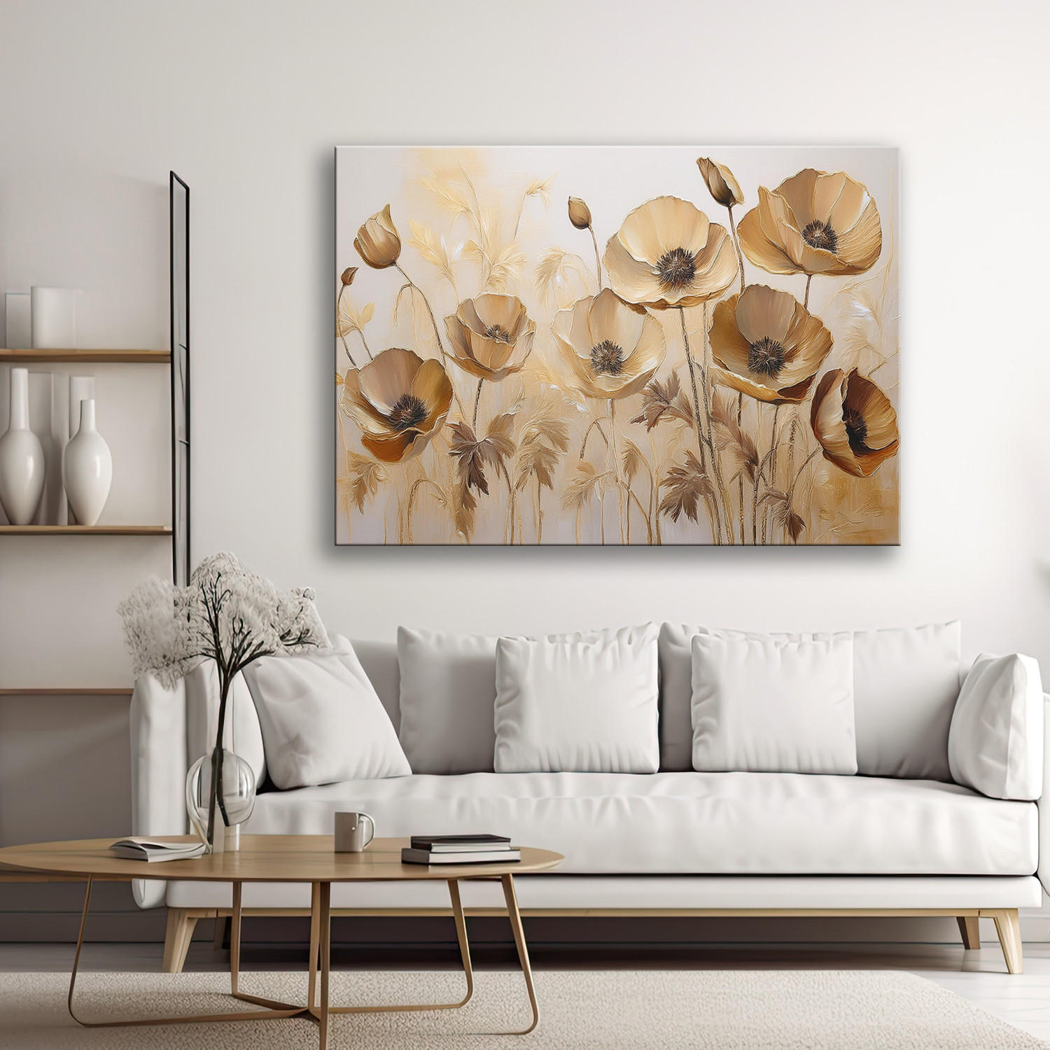 WANDBILD mohnblumen boho beige sepia - Beige, Textil (60/40cm) - Feeby