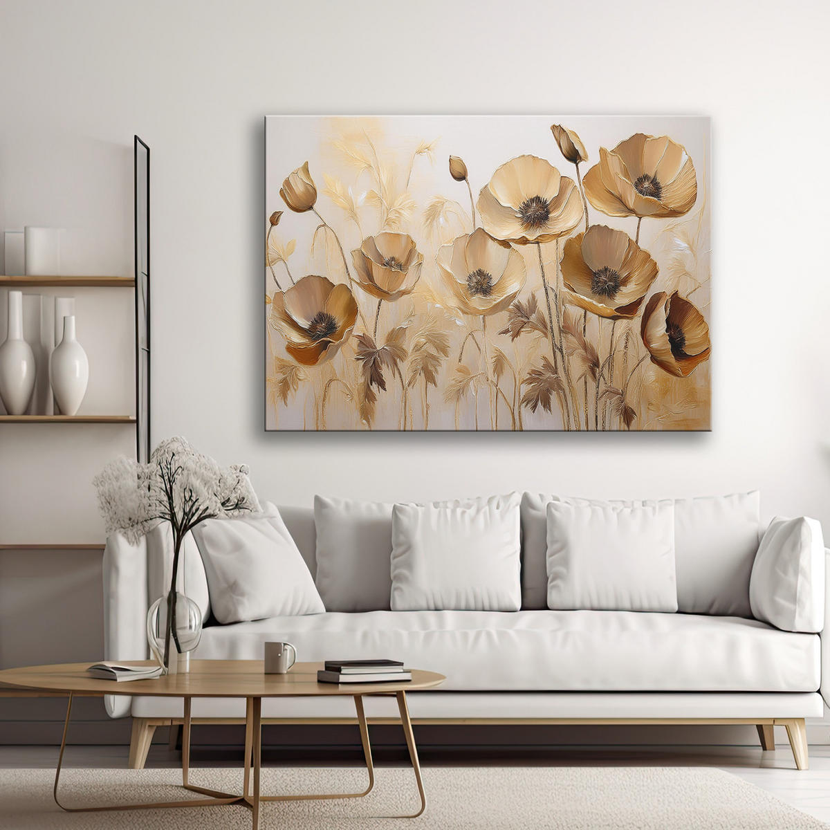 WANDBILD mohnblumen boho beige sepia - Beige, Textil (60/40cm) - Feeby