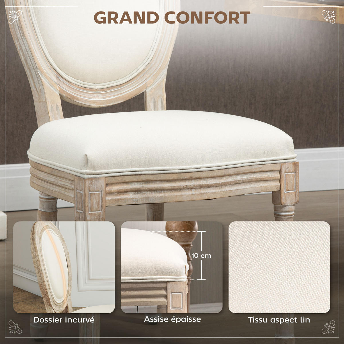 ESSZIMMERSTÜHLE 2er-Set DE-13183 Louis XVI Medaillon Beige - Creme, Holz (56/96/49cm) - ComfortXL