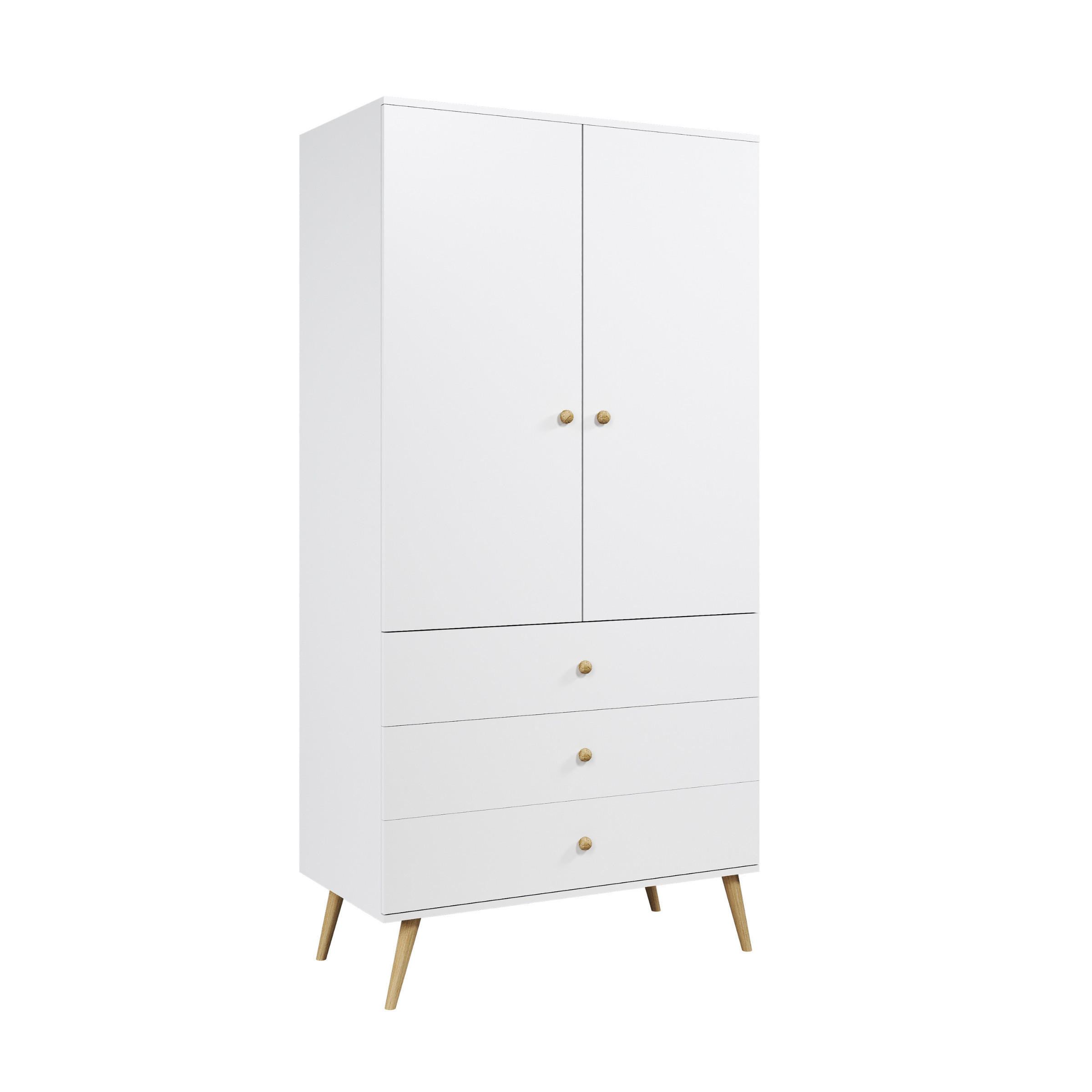 KLEIDERSCHRANK NATURA, 100 cm, Weiß Matt, mit 3 Schubladen - Weiß, Holz (100/202/52cm) - Excellent Home