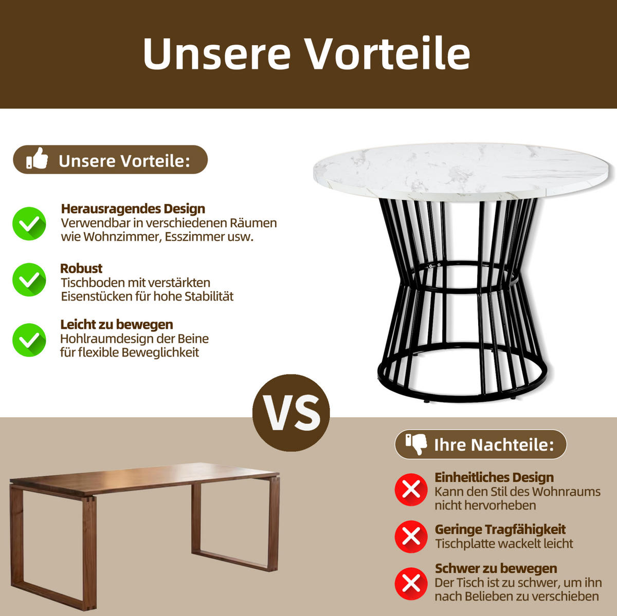 ESSTISCH, MDF mit Marmormuster & Metallgestell, Ø 100/75 cm, Schwarz - Schwarz, Holzwerkstoff (100/100/75cm) - Redom