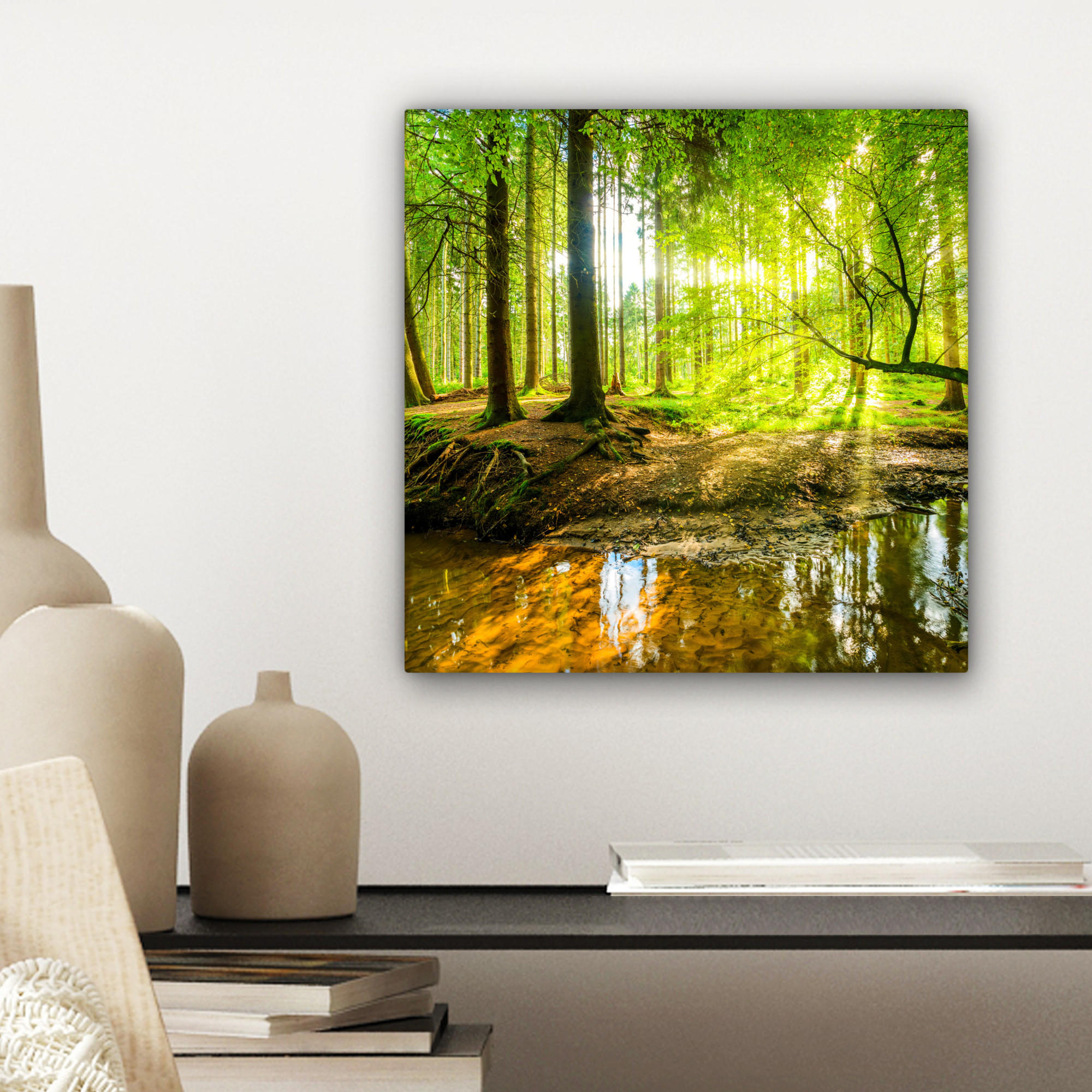 LEINWANDBILD Wald - Landschaft - Wasser - Bäume - Sonne - Grün - Natur 20x20 cm - Grün, Textil (20/20cm) - MuchoWow