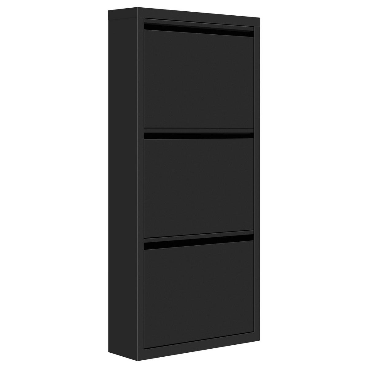 SCHUHKIPPER mit 3 Klapptüren, 50 x 106 x 15 cm, Schwarz - Schwarz, Metall (50/106/15cm) - Kaket