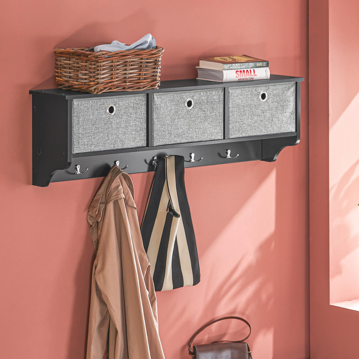 WANDGARDEROBE Schwarz - Schwarz, Holzwerkstoff (100/30/20cm) - SoBuy