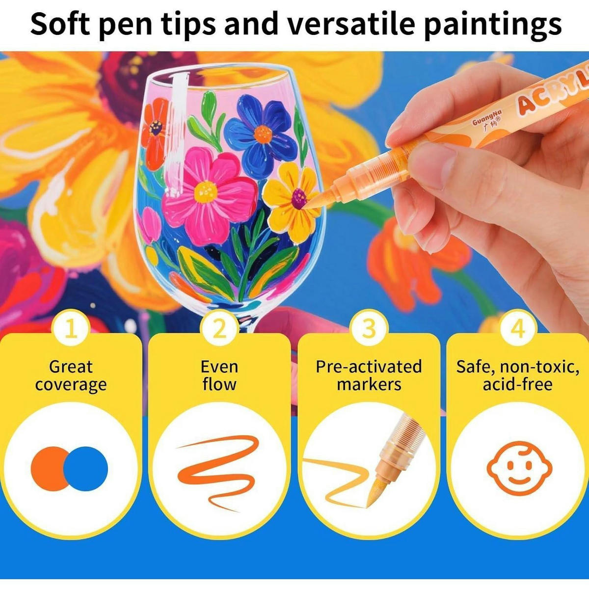 ACRYLSTIFTE Set 12 Farben Hauttöne & Macaron Brush Tip Wasserfest - Multicolor, Kunststoff (1/1/14cm)